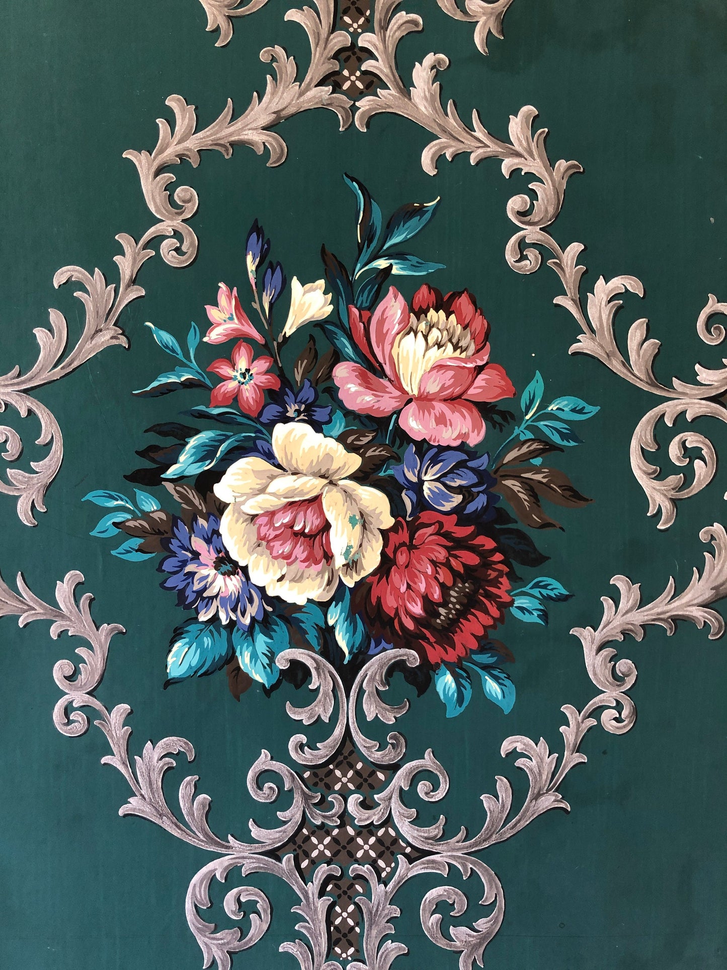 An Original Textile Design for Upholstery. Very Large. Hand painted. From The Atelier Artilia, Paris. 1960’s. Size: 92 x 73 cms