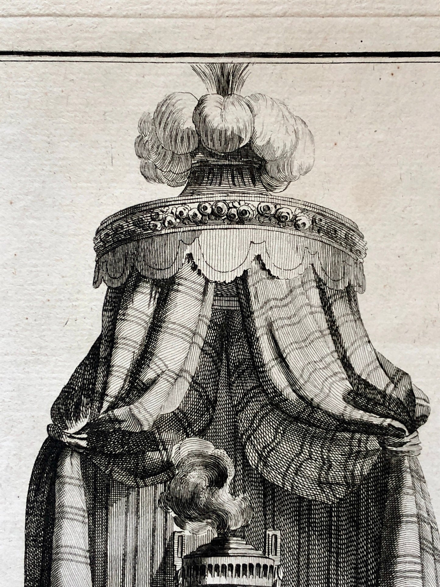 Lit a l’Italienne. A Copper plate Etching from Ameublement by Jean de la Fosse. Circa 1771. Size: 46 x 31 cms.