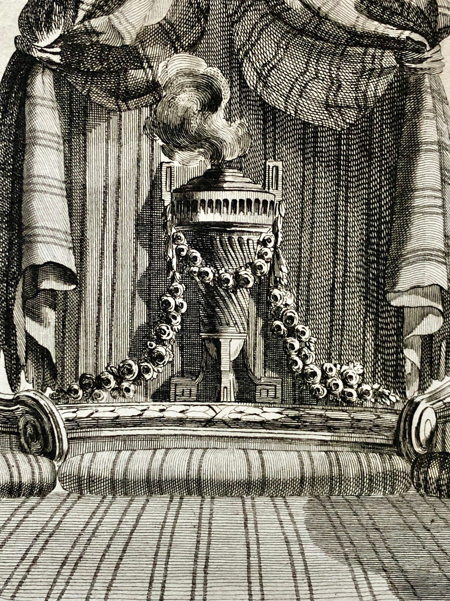 Lit a l’Italienne. A Copper plate Etching from Ameublement by Jean de la Fosse. Circa 1771. Size: 46 x 31 cms.