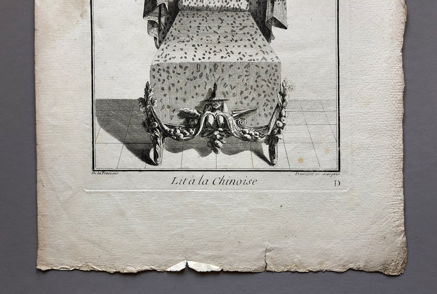 Lit à la Chinoise. A Copper plate Etching From Ameublement by Jean de la Fosse. Circa 1771. Size: 46 x 30.7 cms.