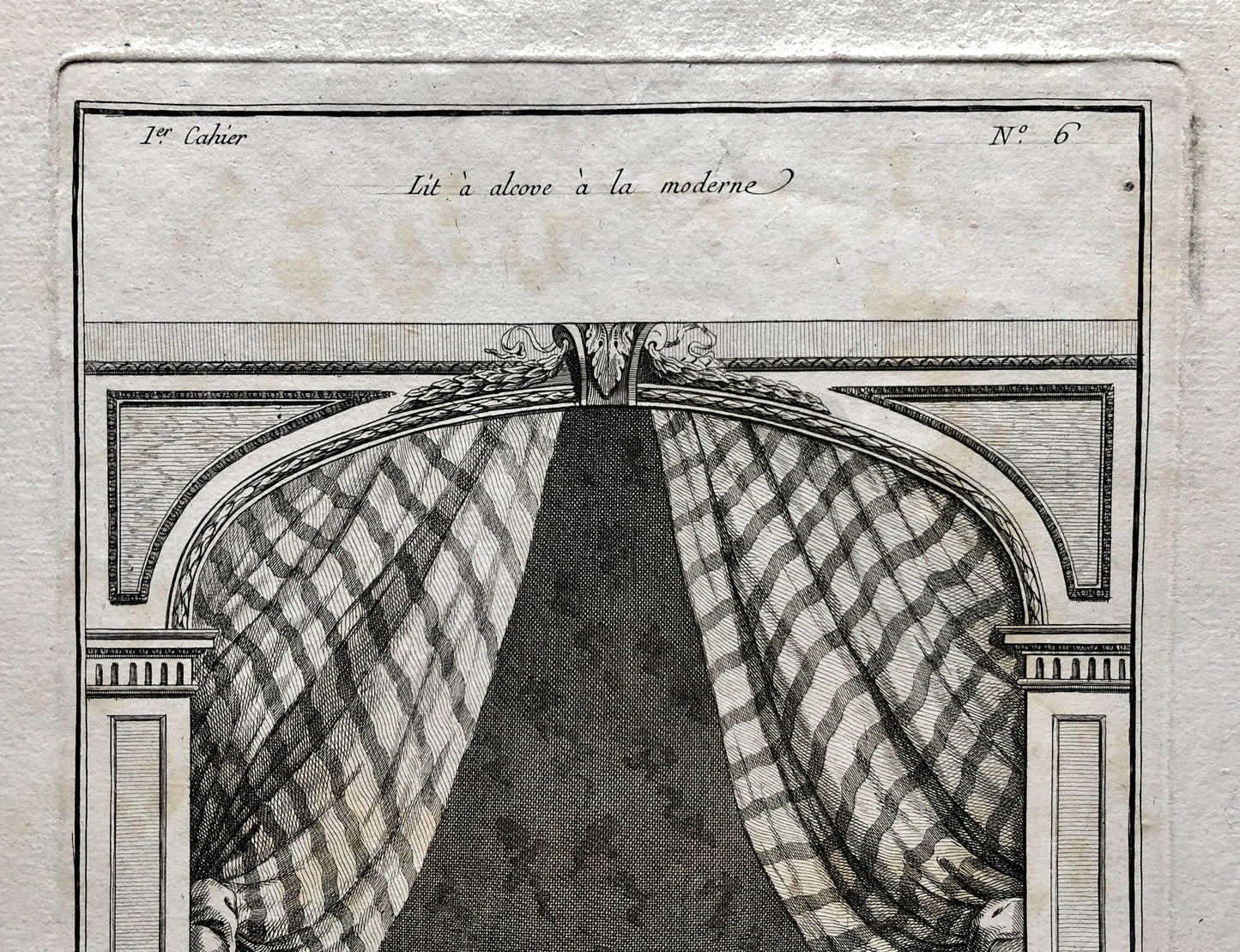 Lit à alcove à la moderne. A Copper Etching From Livre de Meubles by Juste-Francois Boucher. Circa 1780. Size: 46 x 30.6 cms.