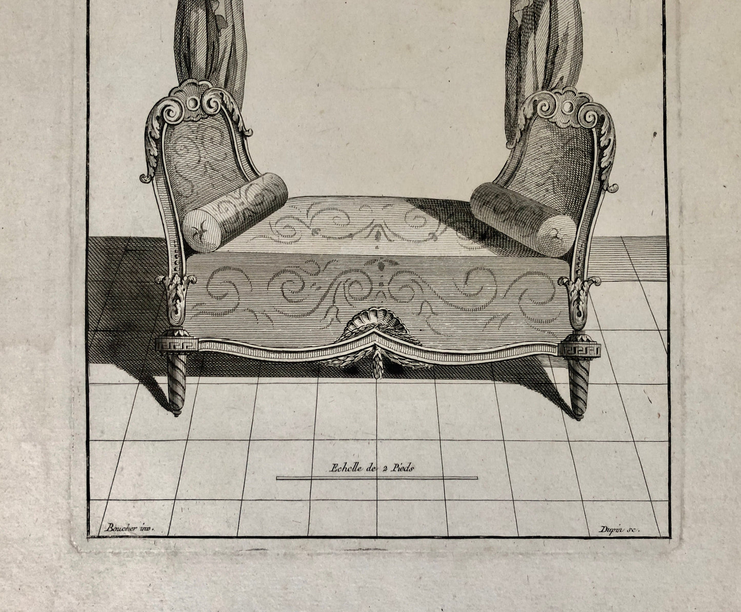 Lit à la Chinoise. A Copper Engraving From Livre de Meubles by Juste-Francois Boucher. Circa 1780. Size: 46 x 30.5cms