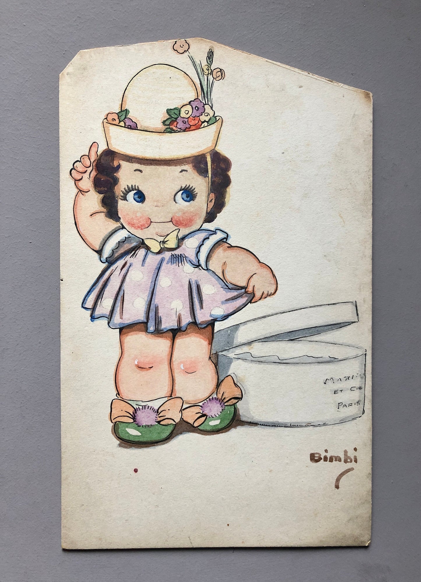 Three Original Artworks by Bimbi. Probably Designs For Greeting Cards. 1930’s.