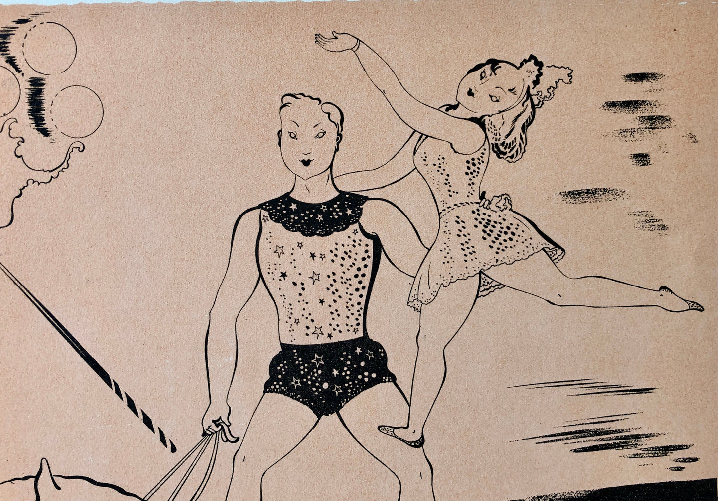 Pas De Jeux. A Lithograph From The Parorama Du Cirque by Serge. One of only 1000 produced in 1944. Size: 23.8 x 29.7 cms.