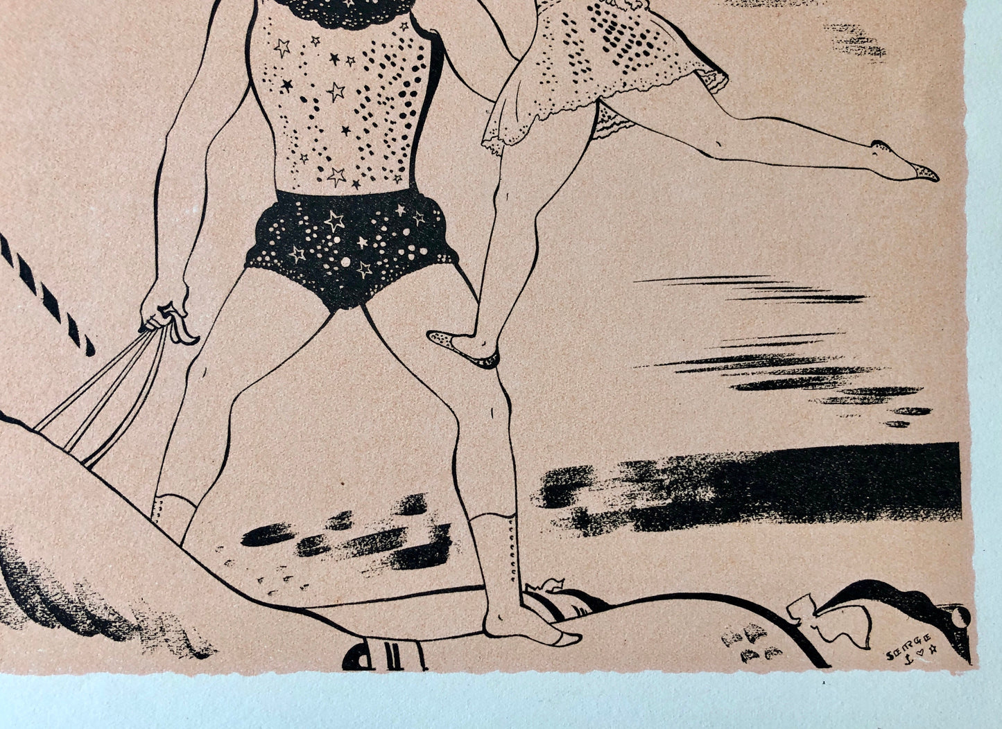 Pas De Jeux. A Lithograph From The Parorama Du Cirque by Serge. One of only 1000 produced in 1944. Size: 23.8 x 29.7 cms.
