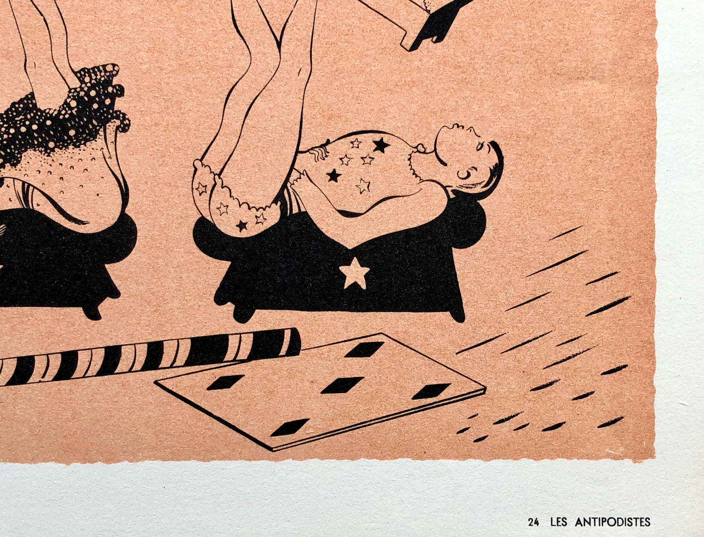 Les Antipdistes. A Lithograph from Le Panorama Du Cirque by Serge. One of only 1000 produced in 1944. Size: 23.8 x 29.7 cms.