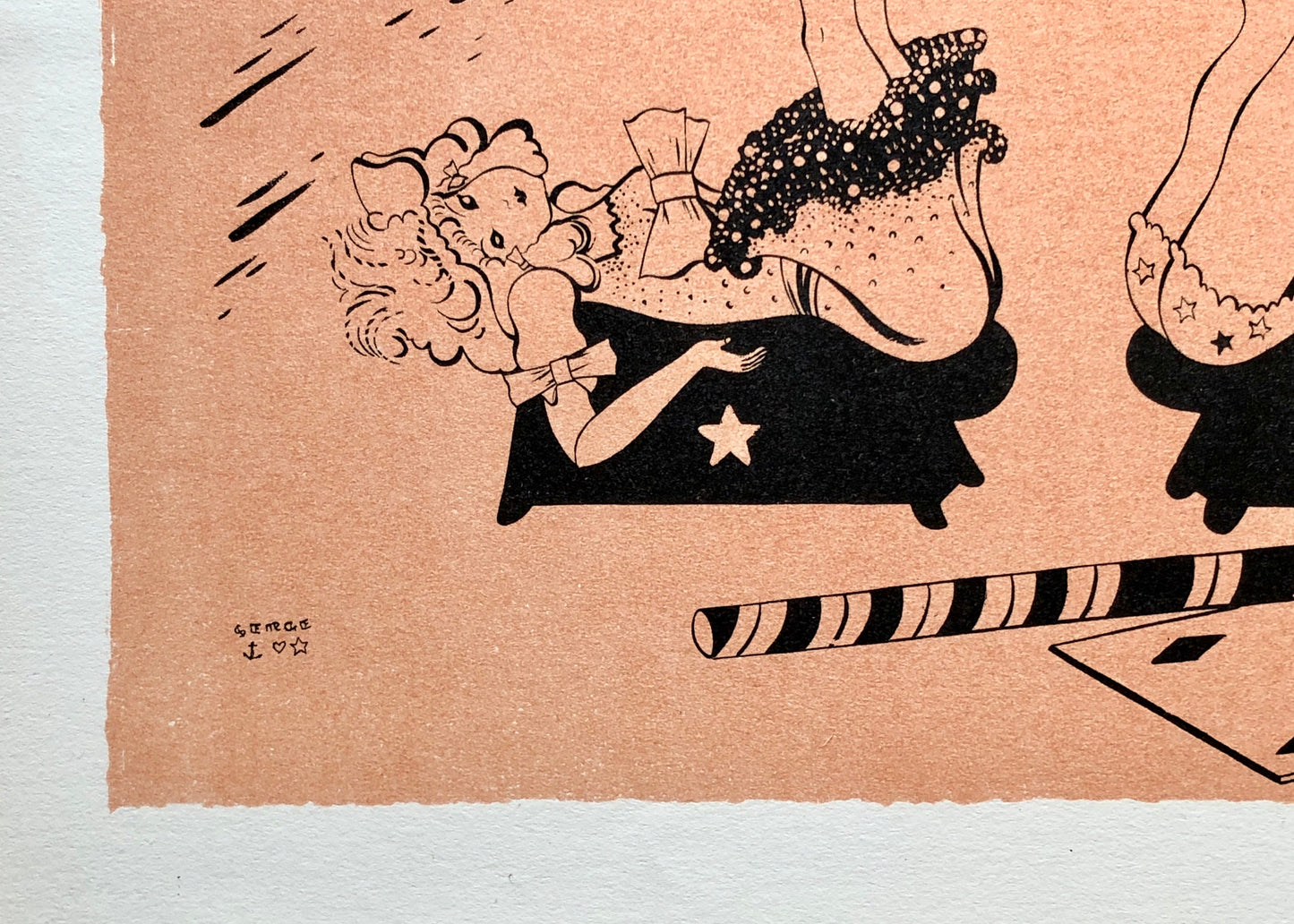 Les Antipdistes. A Lithograph from Le Panorama Du Cirque by Serge. One of only 1000 produced in 1944. Size: 23.8 x 29.7 cms.