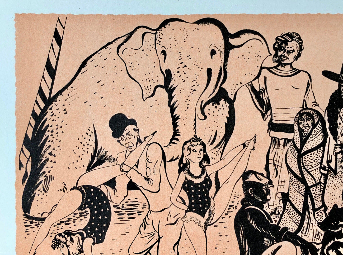 Dans Le Campement. A Lithograph From Le Parorama Du Cirque by Serge. One of only 1000 produced in 1944. Size: 23.8 x 29.7 cms.