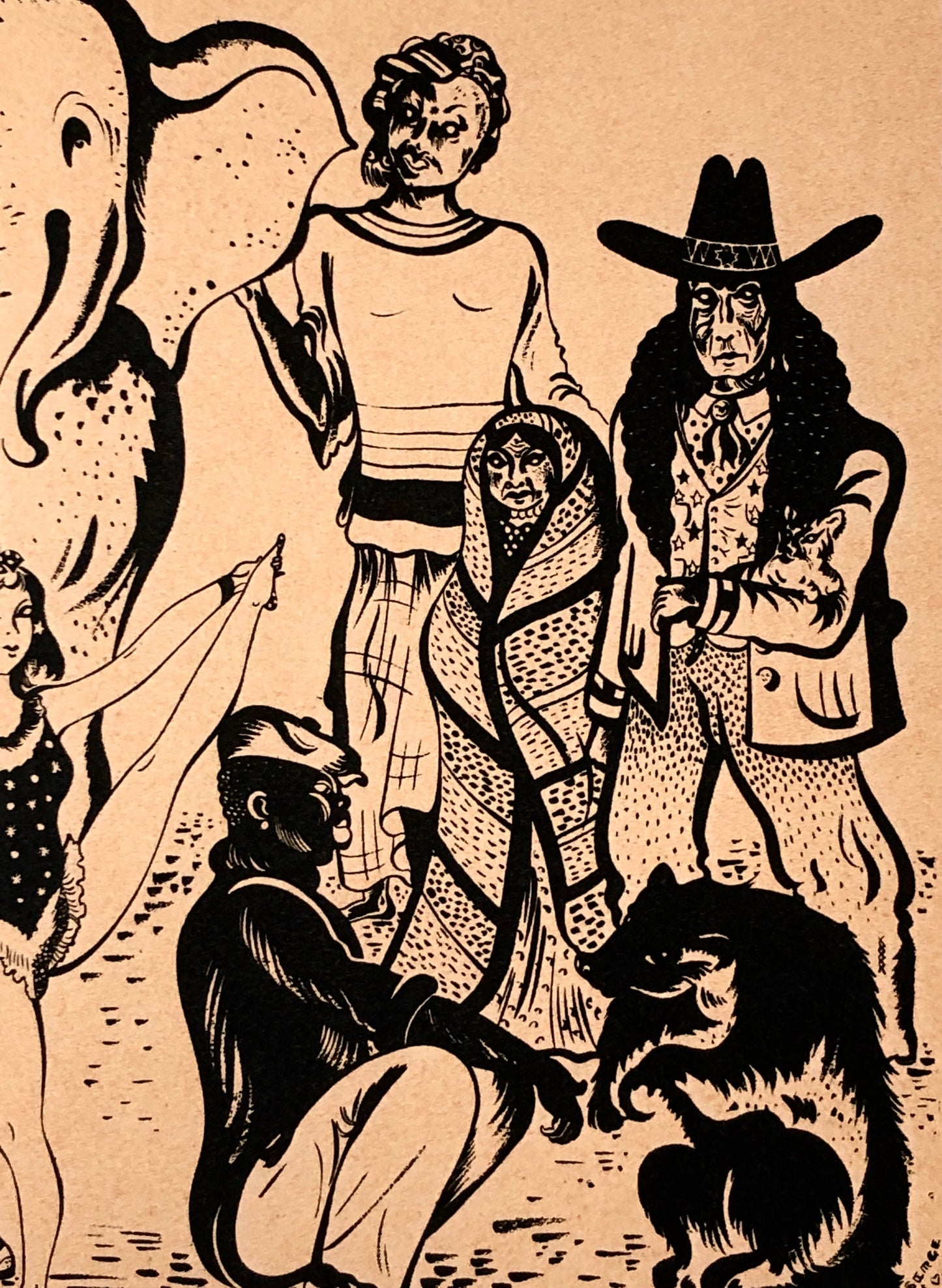 Dans Le Campement. A Lithograph From Le Parorama Du Cirque by Serge. One of only 1000 produced in 1944. Size: 23.8 x 29.7 cms.