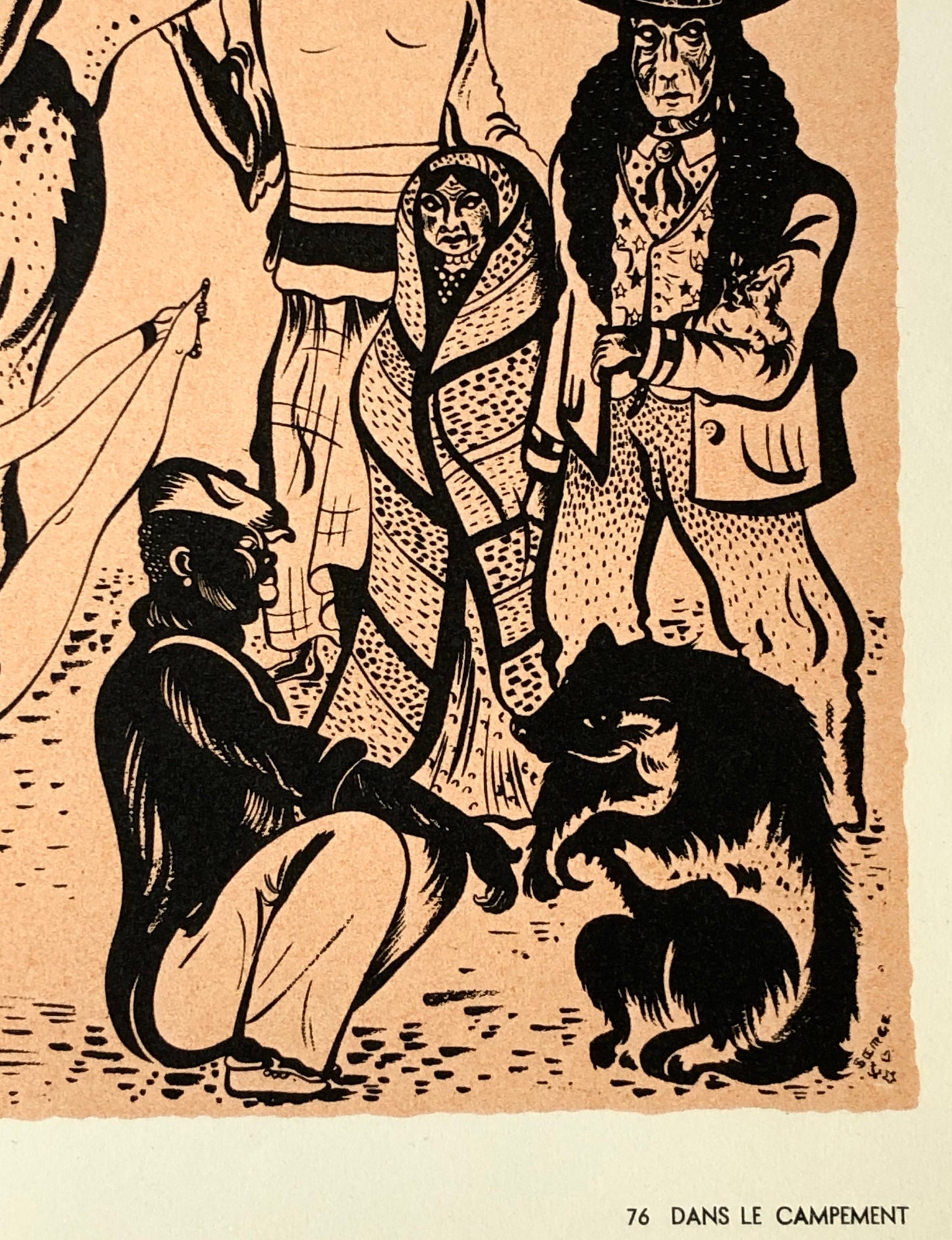 Dans Le Campement. A Lithograph From Le Parorama Du Cirque by Serge. One of only 1000 produced in 1944. Size: 23.8 x 29.7 cms.