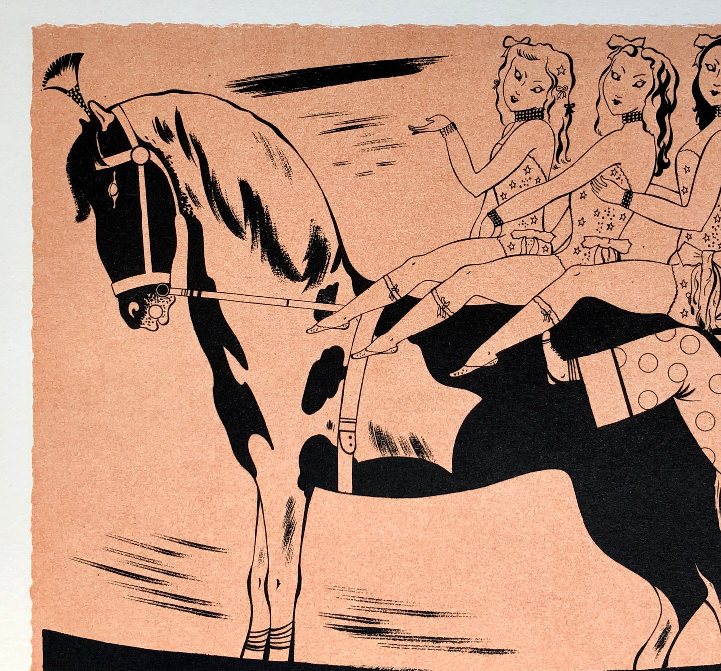 Tout Le Monde A Cheval. An Original Lithograph From Le Parorama Du Cirque by Serge. One of only 1000 produced in 1944. Size: 24 x 29.7 cms.