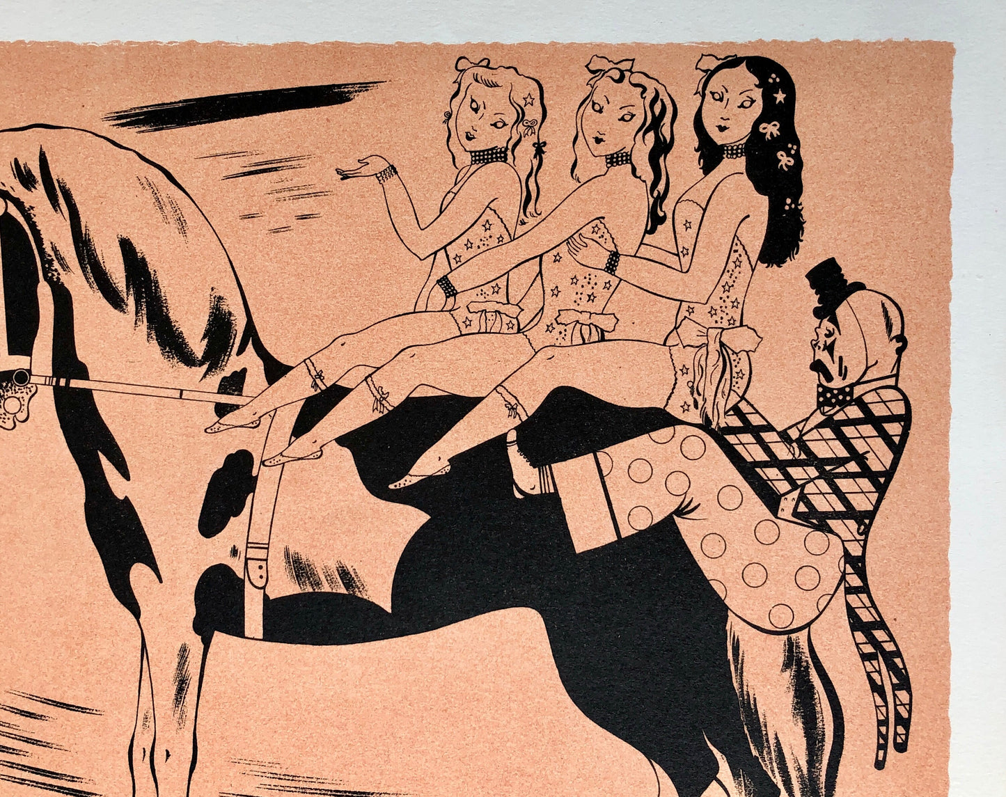 Tout Le Monde A Cheval. An Original Lithograph From Le Parorama Du Cirque by Serge. One of only 1000 produced in 1944. Size: 24 x 29.7 cms.