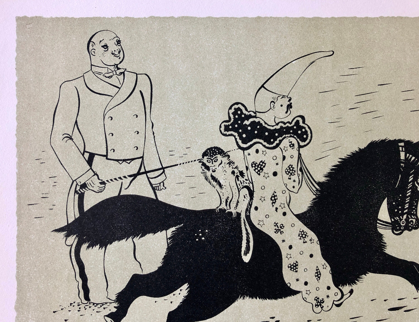 Le Poney Comique. A Lithograph From The Parorama Du Cirque by Serge. One of only 1000 produced in 1944. Size: 23.8 x 29.7 cms.