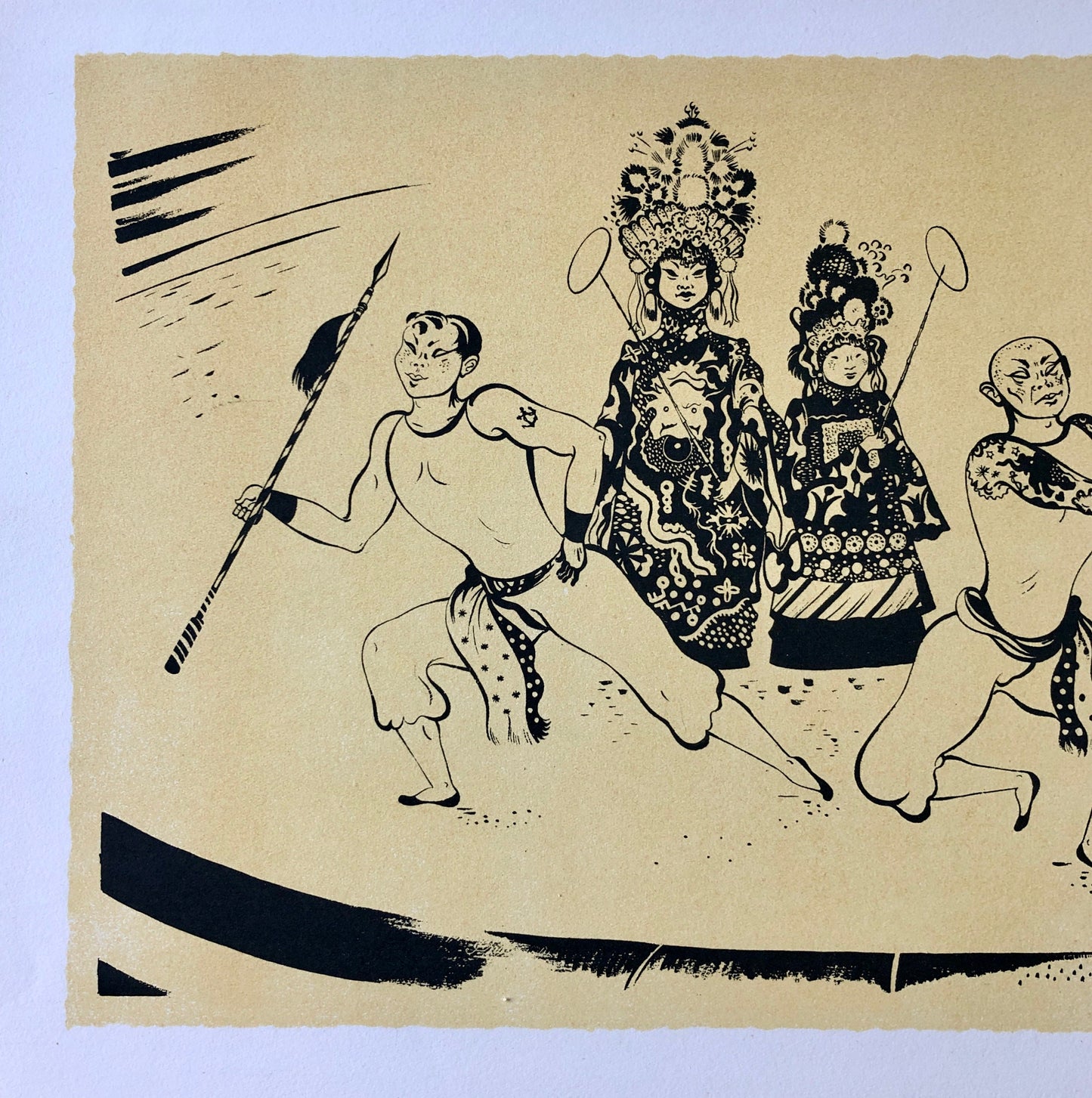 Troupe Chinoise. An Original Lithograph From The Parorama Du Cirque by Serge. One of only 1000 produced in 1944. Size: 23.8 x 29.7 cms.