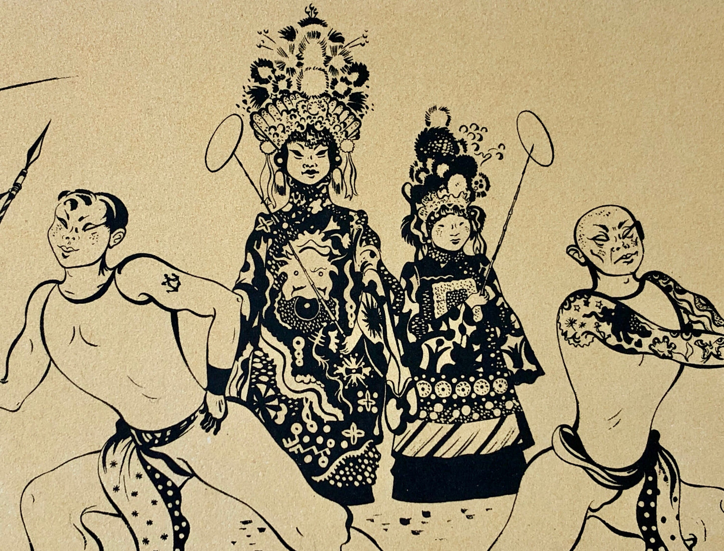 Troupe Chinoise. An Original Lithograph From The Parorama Du Cirque by Serge. One of only 1000 produced in 1944. Size: 23.8 x 29.7 cms.