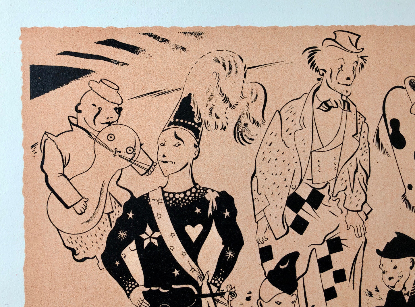 Charivari De Clowns. A Lithograph From The Parorama Du Cirque by Serge. One of only 1000 produced in 1944. Size: 23.8 x 29.7 cms.