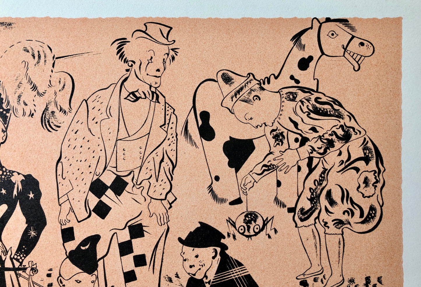 Charivari De Clowns. A Lithograph From The Parorama Du Cirque by Serge. One of only 1000 produced in 1944. Size: 23.8 x 29.7 cms.