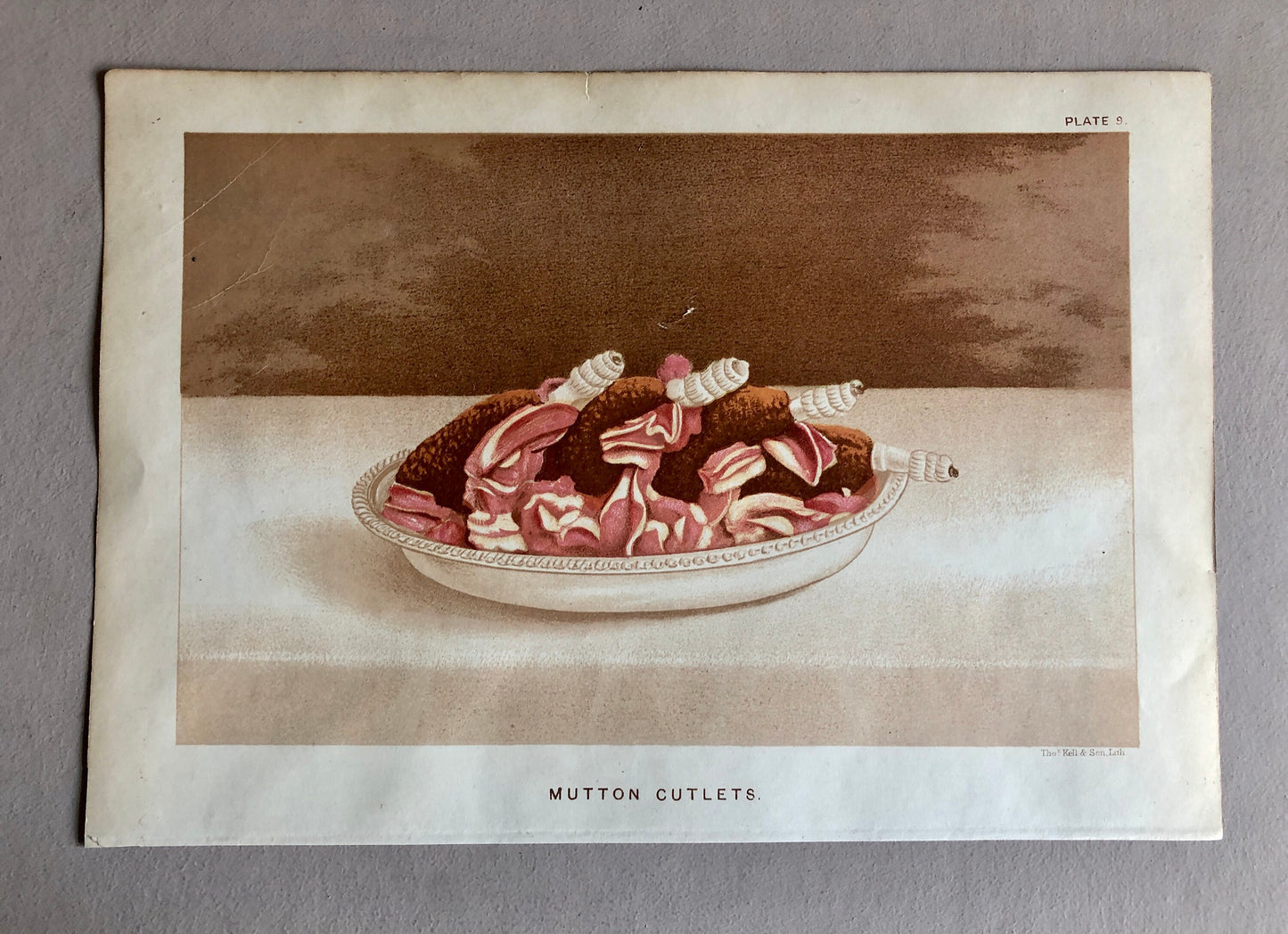 Three Plates of food From a Victorian Cookbook. Beautiful chromolithographs. Engraved by Thomas Kell in the 1880’s. Size: 17.5 x 25 cms.