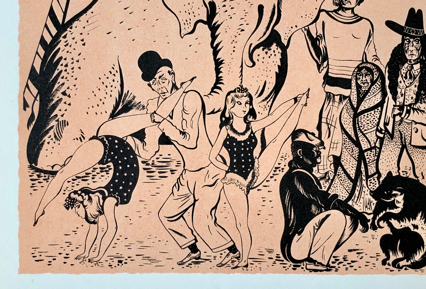 Dans Le Campement. A Lithograph From Le Parorama Du Cirque by Serge. One of only 1000 produced in 1944. Size: 23.8 x 29.7 cms.
