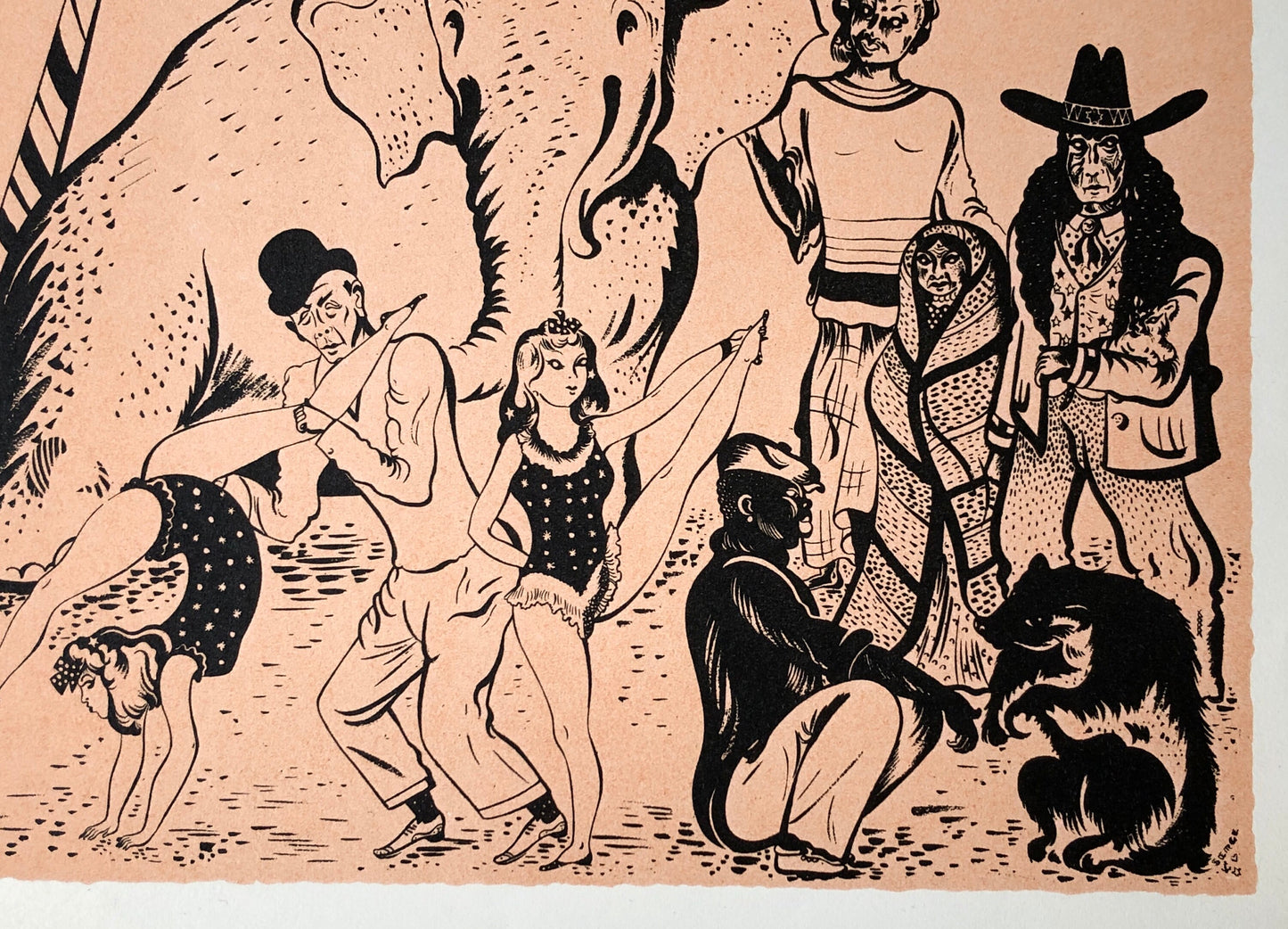 Dans Le Campement. A Lithograph From Le Parorama Du Cirque by Serge. One of only 1000 produced in 1944. Size: 23.8 x 29.7 cms.