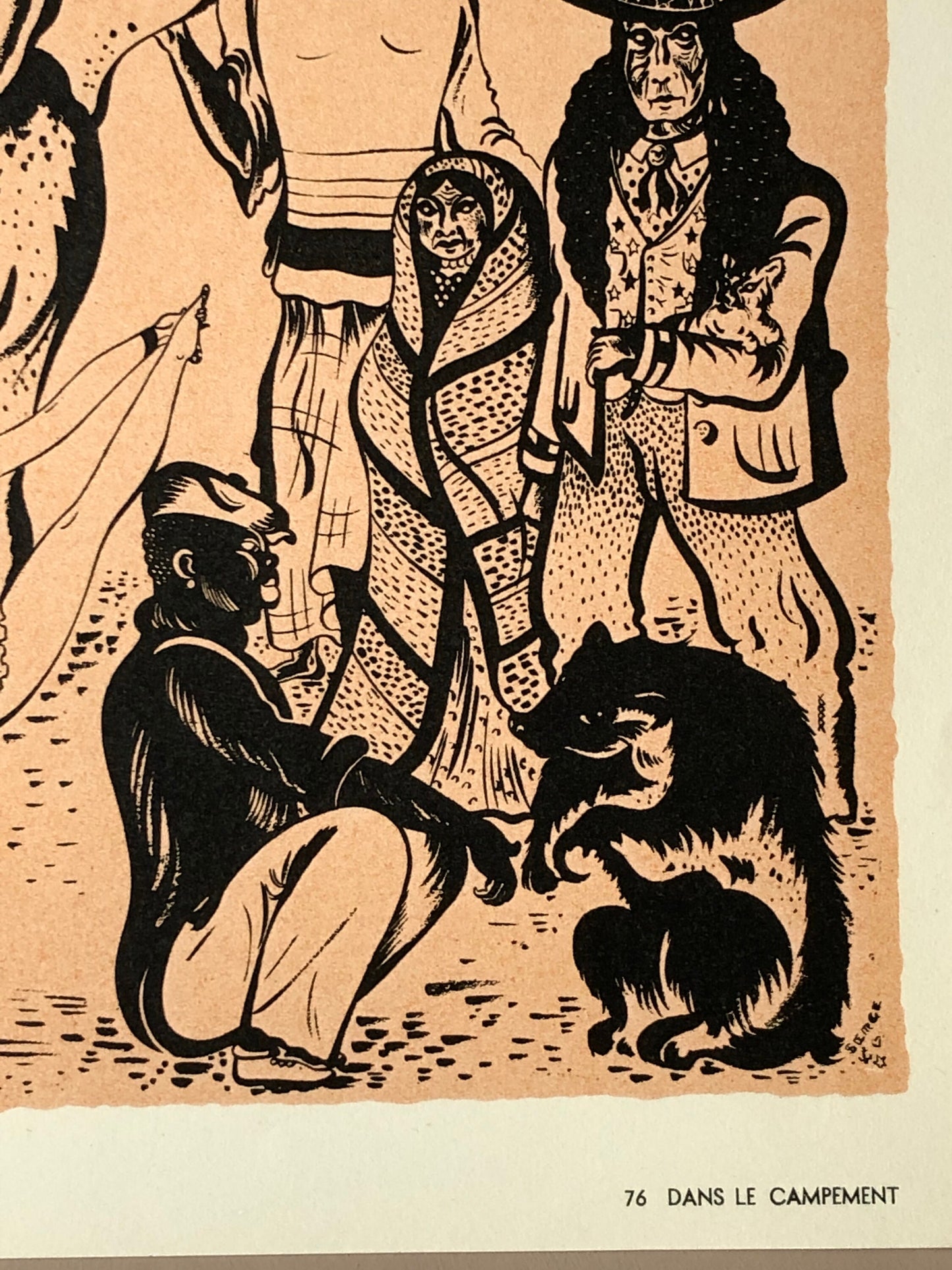Dans Le Campement. A Lithograph From Le Parorama Du Cirque by Serge. One of only 1000 produced in 1944. Size: 23.8 x 29.7 cms.
