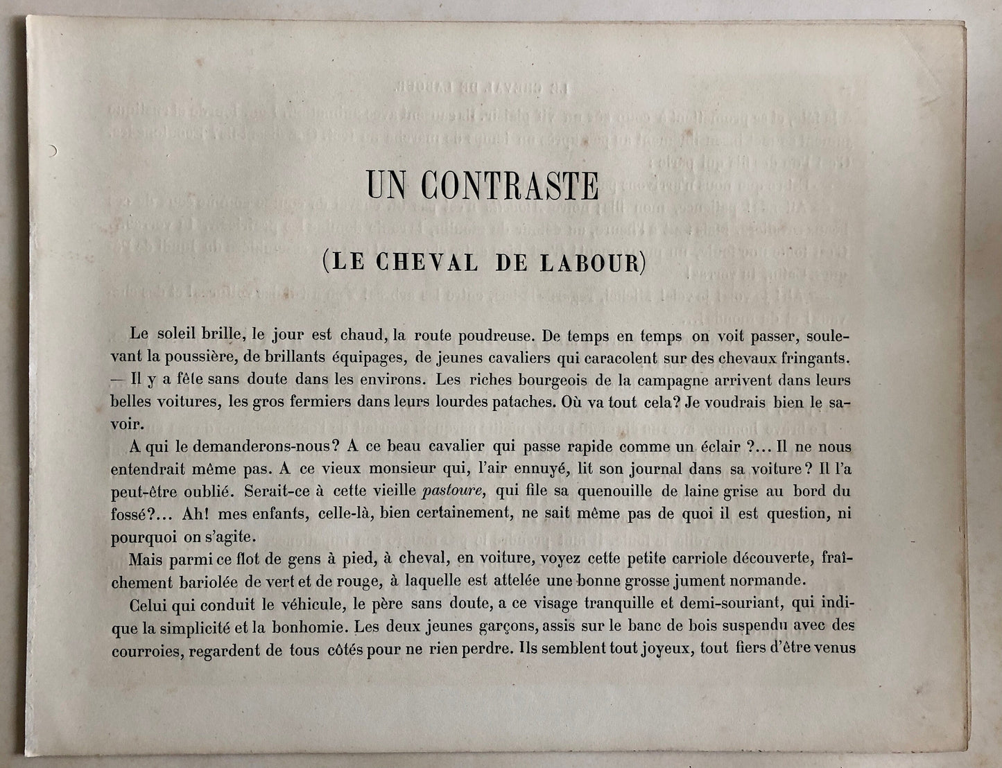 The Work Horse. A Large chromolithograph print from Les Animaux Domestiques by Mme Pape-Carpantier. Dated 1872. Size: 24.5 x 21.5 cms.