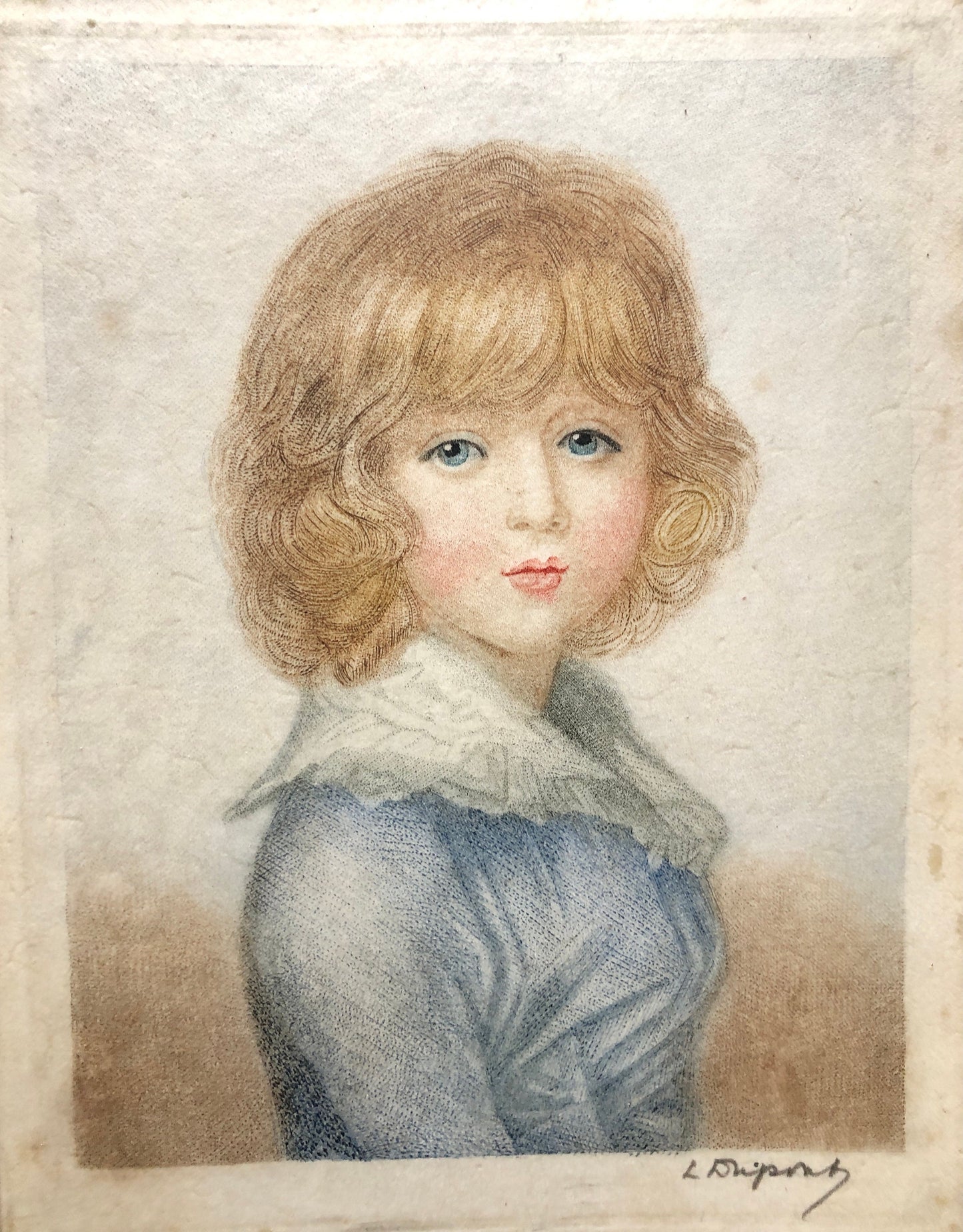 Portrait of a Young Woman. An Original Mezzotint Engraving By Louis DuPont (1896-1967). Signed in pencil. Size: 15.5 x 11.5cms.