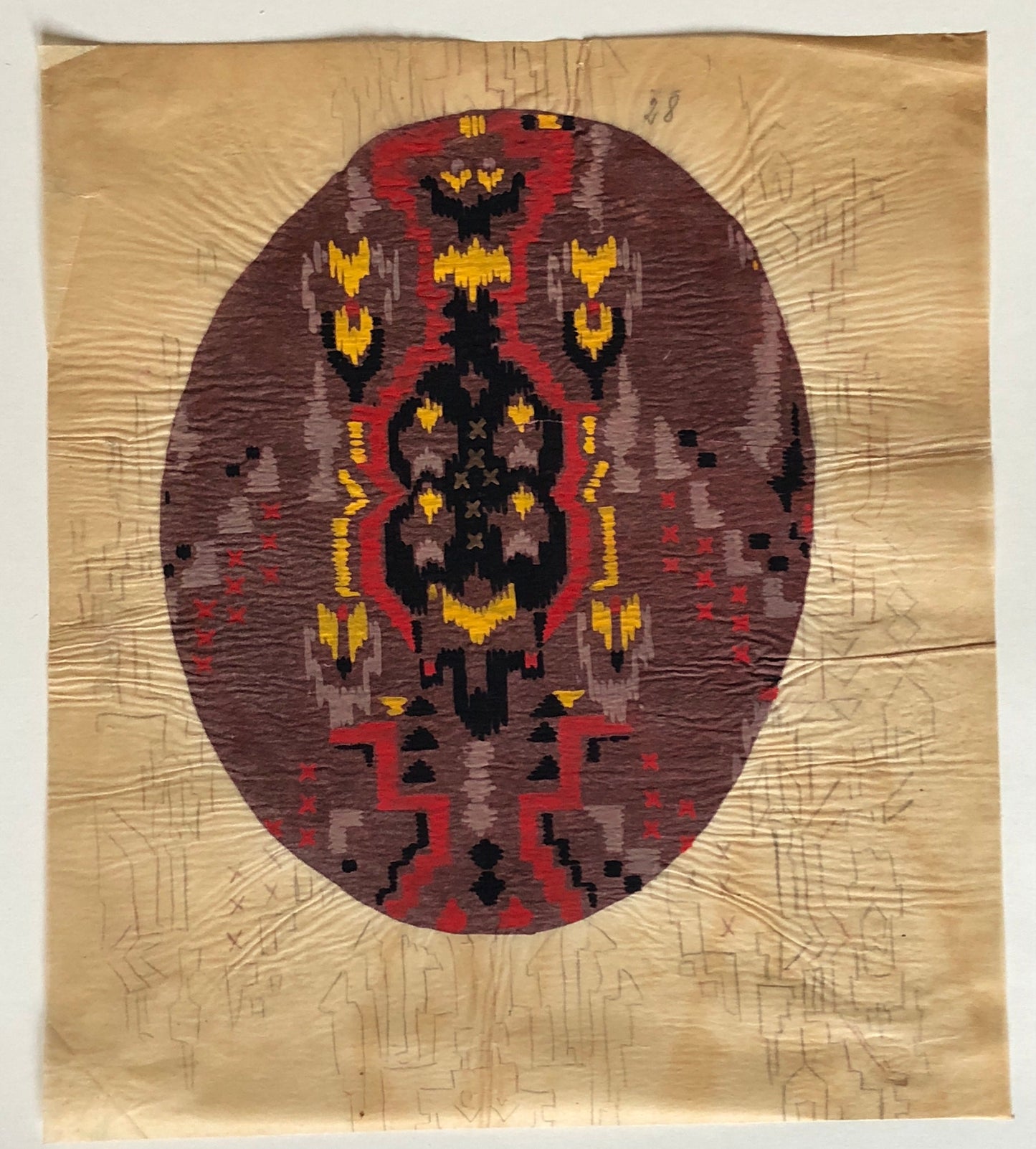An Original Antique French Textile Design. Large. Hand Drawn and Painted. Produced in Lyon in the early 1906. Size: 22.5 x 19.7 cms.