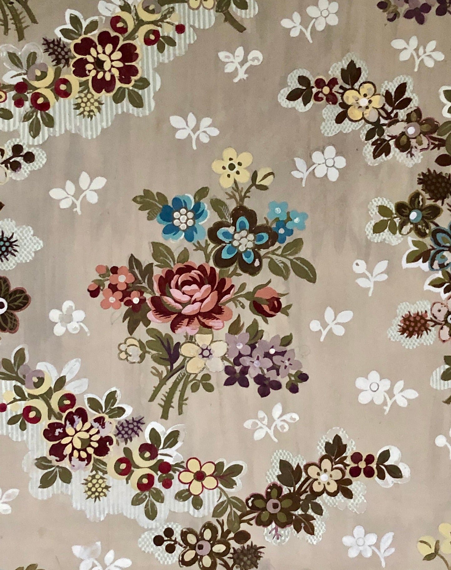 An Original Textile Design From Lyon, France. Painted in Gouache. Late 1800’s. Size: 49.5 x 40 cms.