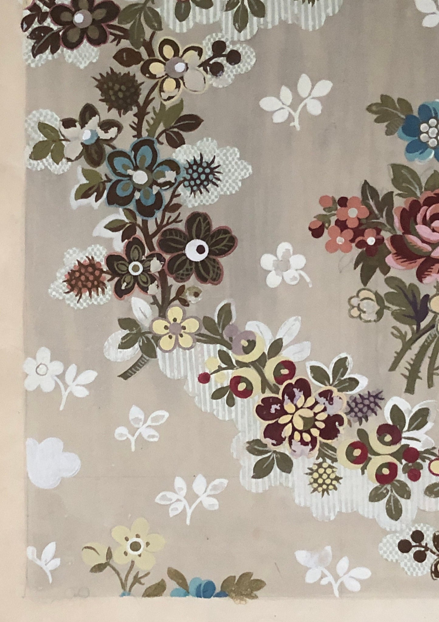 An Original Textile Design From Lyon, France. Painted in Gouache. Late 1800’s. Size: 49.5 x 40 cms.