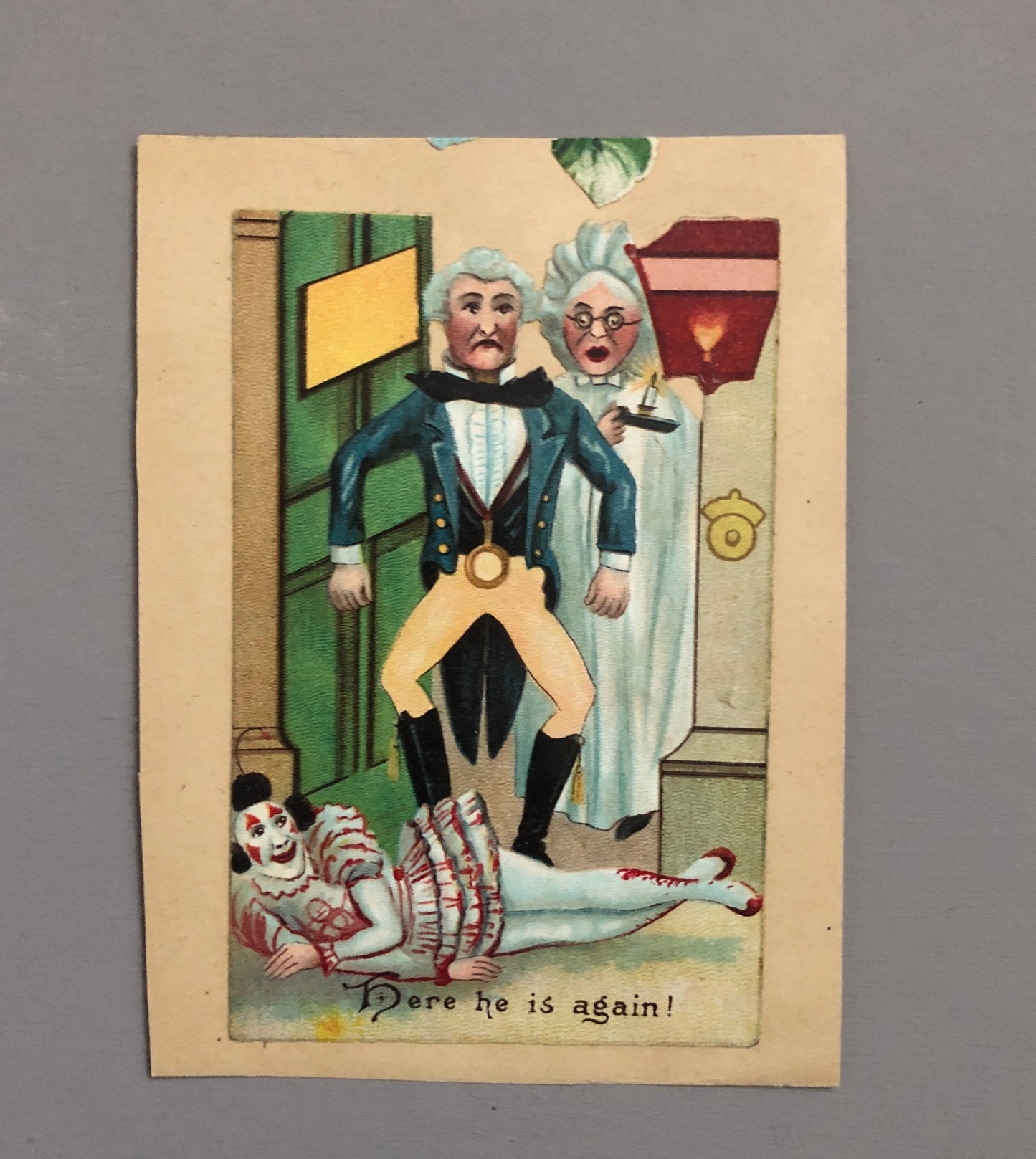 A Very Funny Set of Six Victorian Scraps Entitled A Visit To The Pantomine. Size: 11.5 x 7.5 cms.