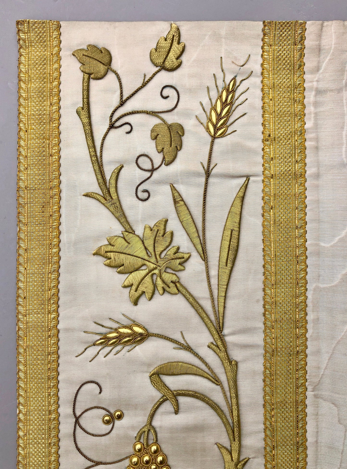 A Textile Sample From Lyon, France. Design for a Chasuble. Heavily Embroidered With Gold Thread. Late 19th Century. 58x 47.5 cms.