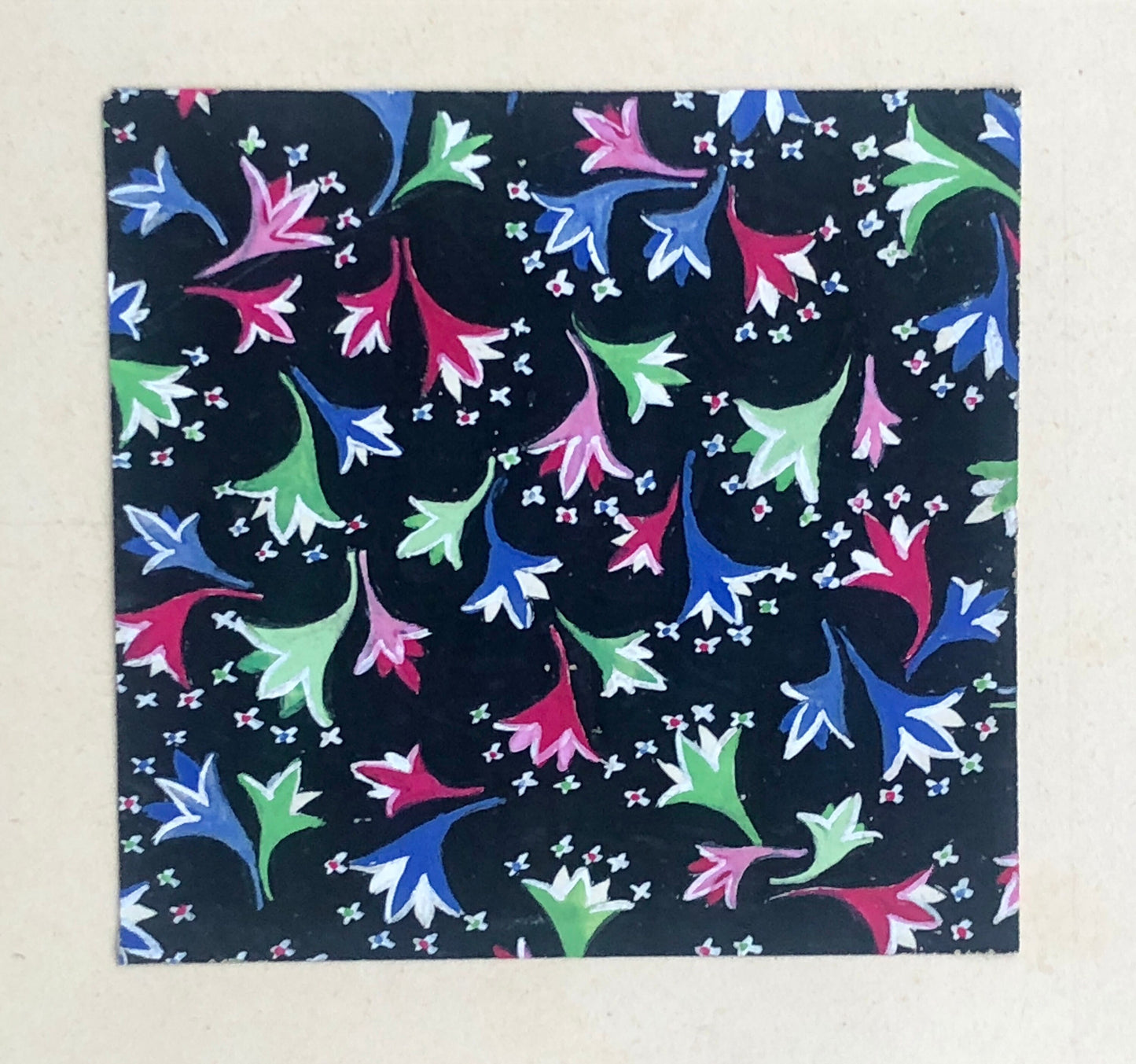 An Original Antique French Textile Design. Hand Painted. Produced in Lyon in the early 1900’s. Size: 7.7 x 7.5 cms.