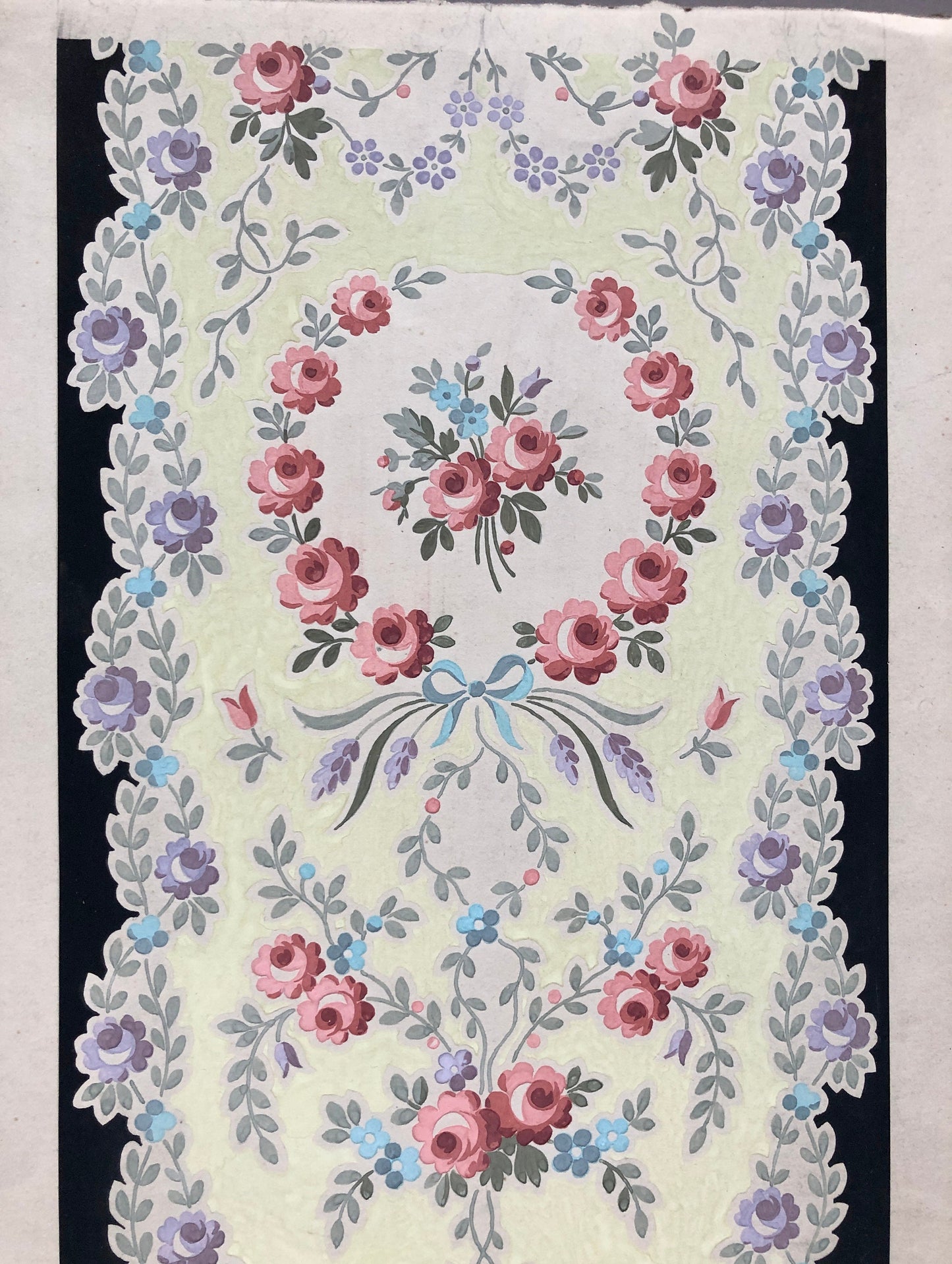 An Original Textile Design From Lyon, France. Hand Drawn and Painted. Late 19th Century. Size: 35.5 x 25 cms.