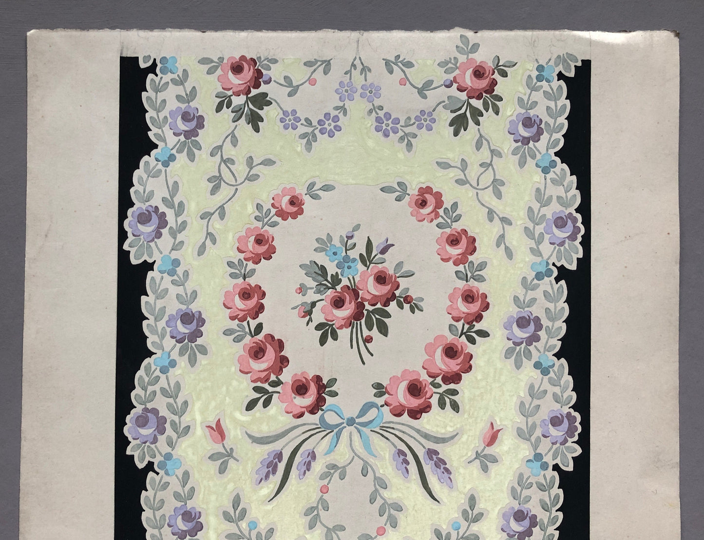 An Original Textile Design From Lyon, France. Hand Drawn and Painted. Late 19th Century. Size: 35.5 x 25 cms.