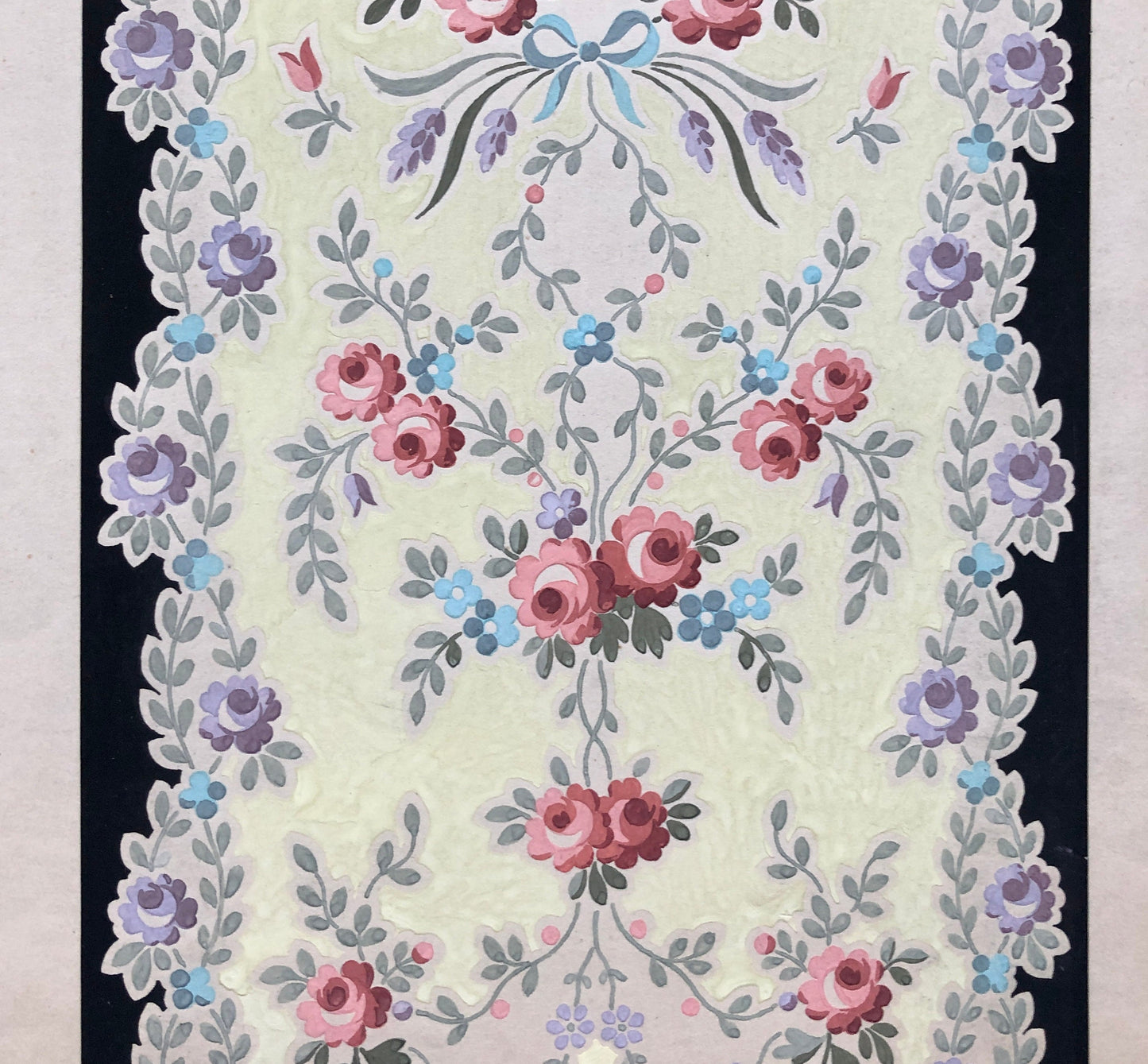 An Original Textile Design From Lyon, France. Hand Drawn and Painted. Late 19th Century. Size: 35.5 x 25 cms.