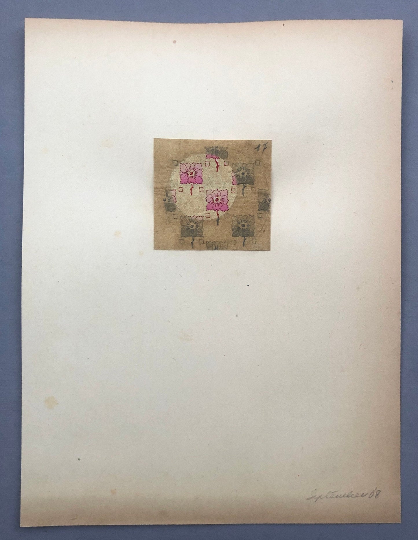 An Original Antique French Textile Design. Hand Painted Using Watercolour. Produced in Lyon in the early 1900’s. Size: 5.8 x 6 cms.