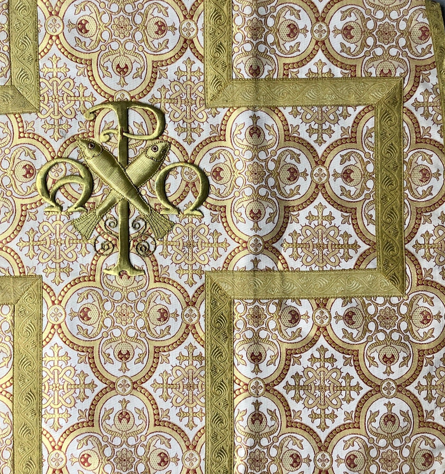 A Textile Sample From Lyon, France. Design For a Chasuble. Heavily Embroidered With Gold Thread. Late 19th Century. Size: 60.5 x 46 cms.