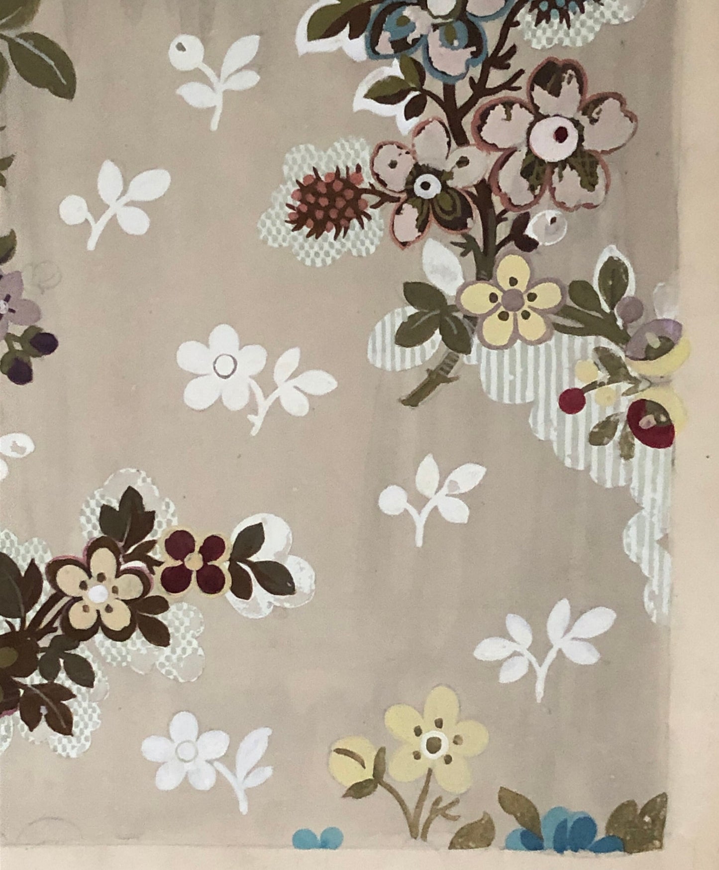 An Original Textile Design From Lyon, France. Painted in Gouache. Late 1800’s. Size: 49.5 x 40 cms.