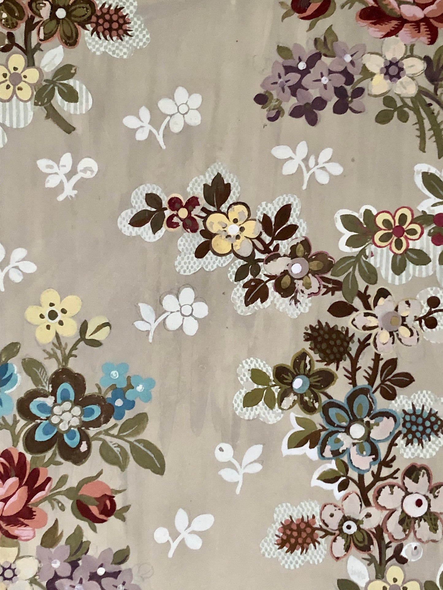 An Original Textile Design From Lyon, France. Painted in Gouache. Late 1800’s. Size: 49.5 x 40 cms.