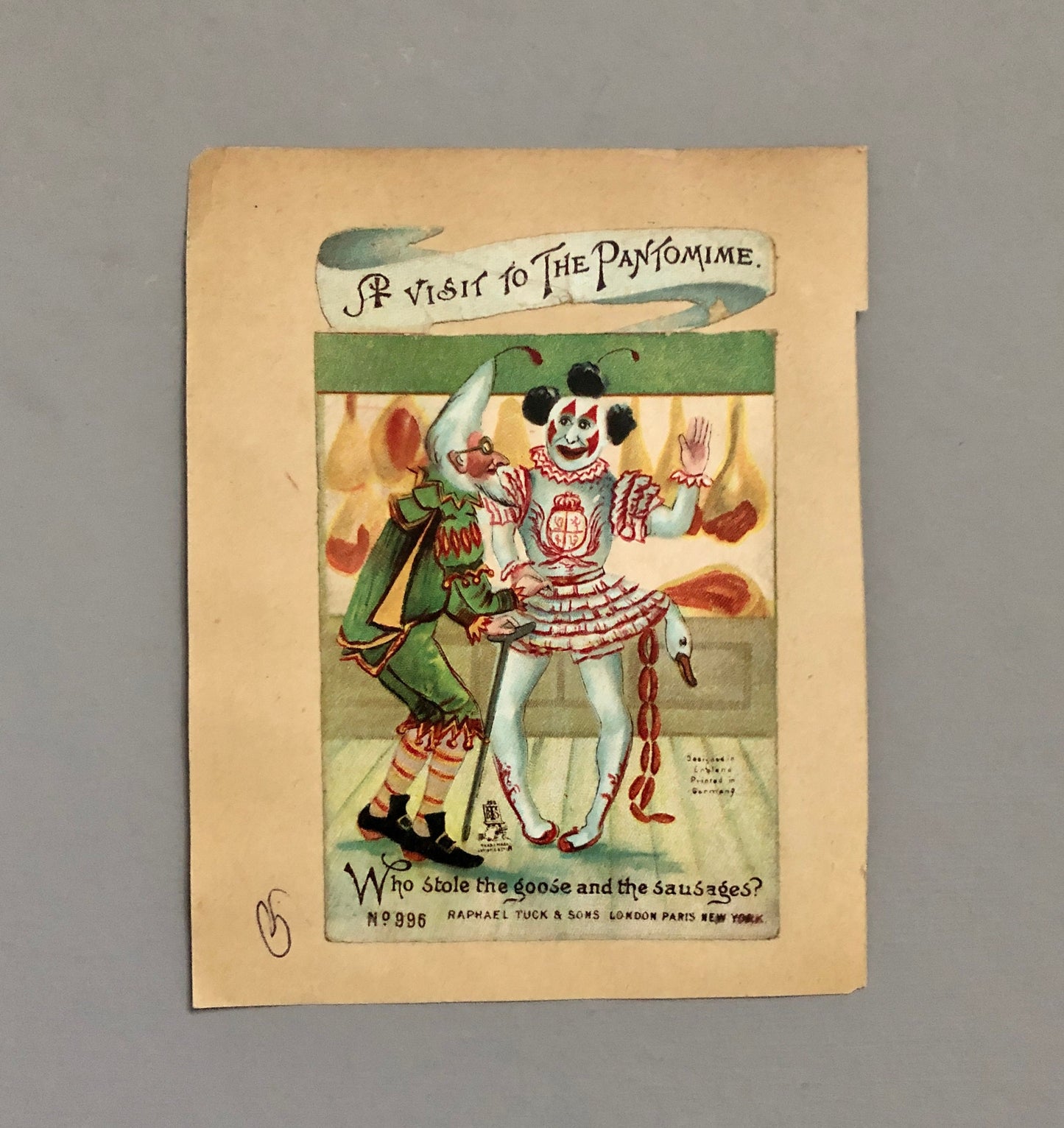 A Very Funny Set of Six Victorian Scraps Entitled A Visit To The Pantomine. Size: 11.5 x 7.5 cms.