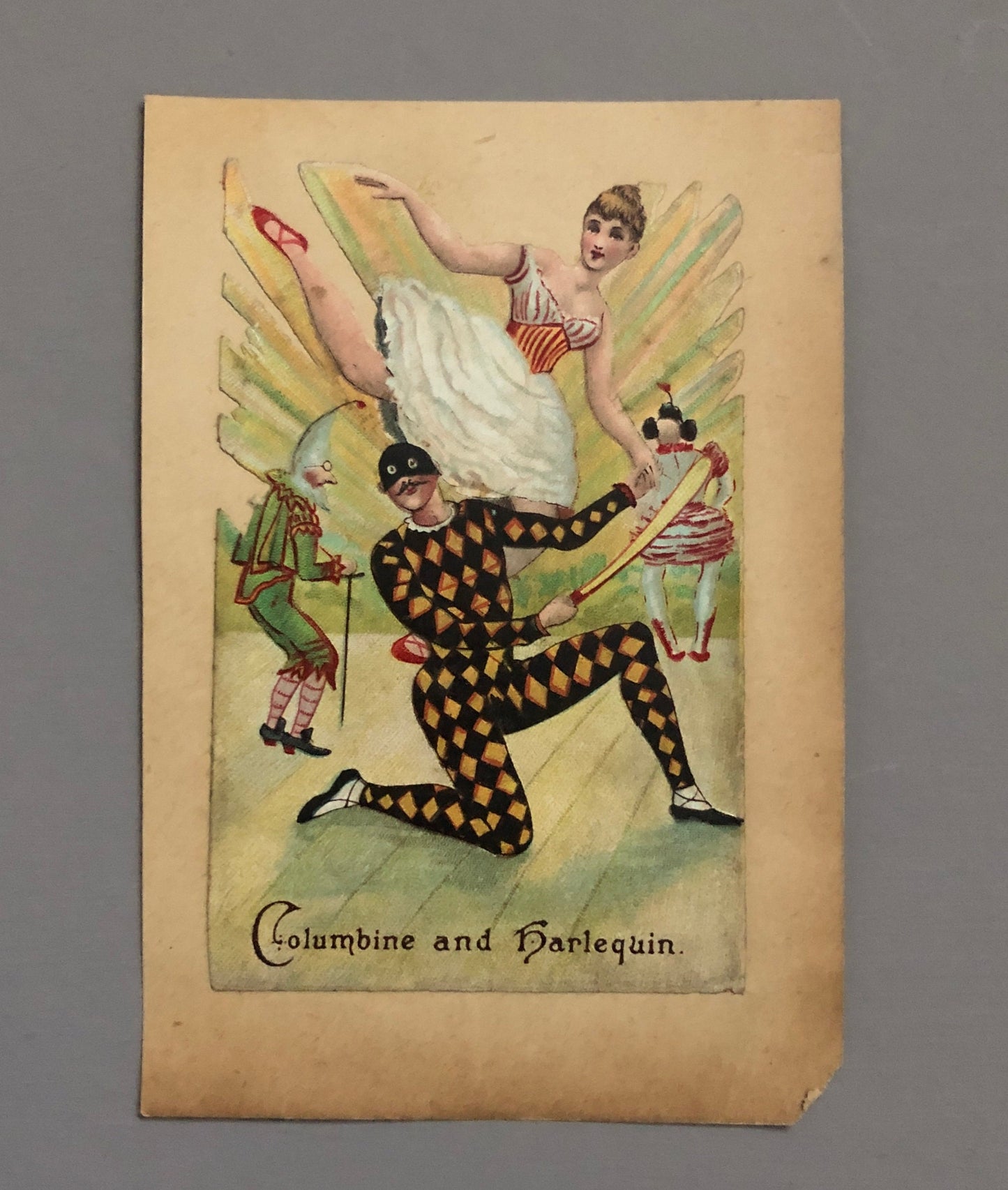 A Very Funny Set of Six Victorian Scraps Entitled A Visit To The Pantomine. Size: 11.5 x 7.5 cms.