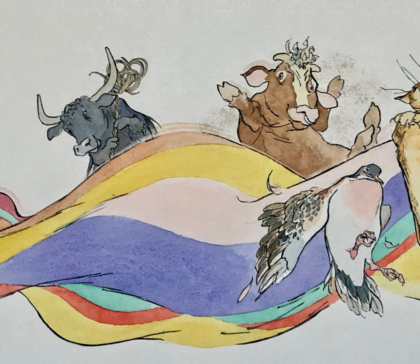 An Original Artwork by Barbra Firth from The Grumpalump. A Book Written by Sarah Hayes in 1992. Watercolour. Size: 40.7 x 61.5 cms.