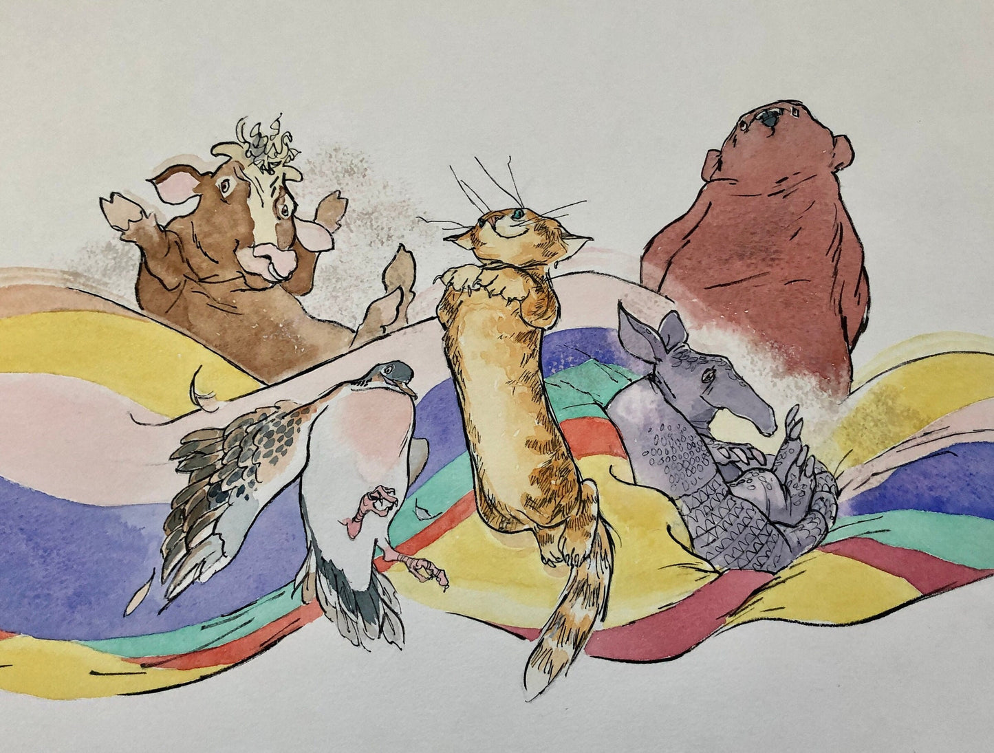 An Original Artwork by Barbra Firth from The Grumpalump. A Book Written by Sarah Hayes in 1992. Watercolour. Size: 40.7 x 61.5 cms.