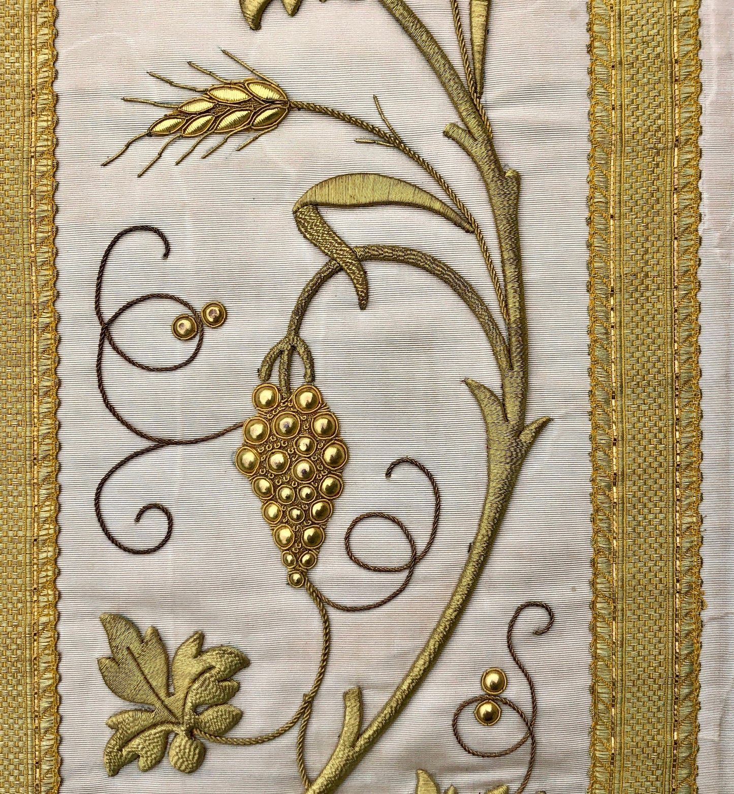 A Textile Sample From Lyon, France. Design for a Chasuble. Heavily Embroidered With Gold Thread. Late 19th Century. 58x 47.5 cms.
