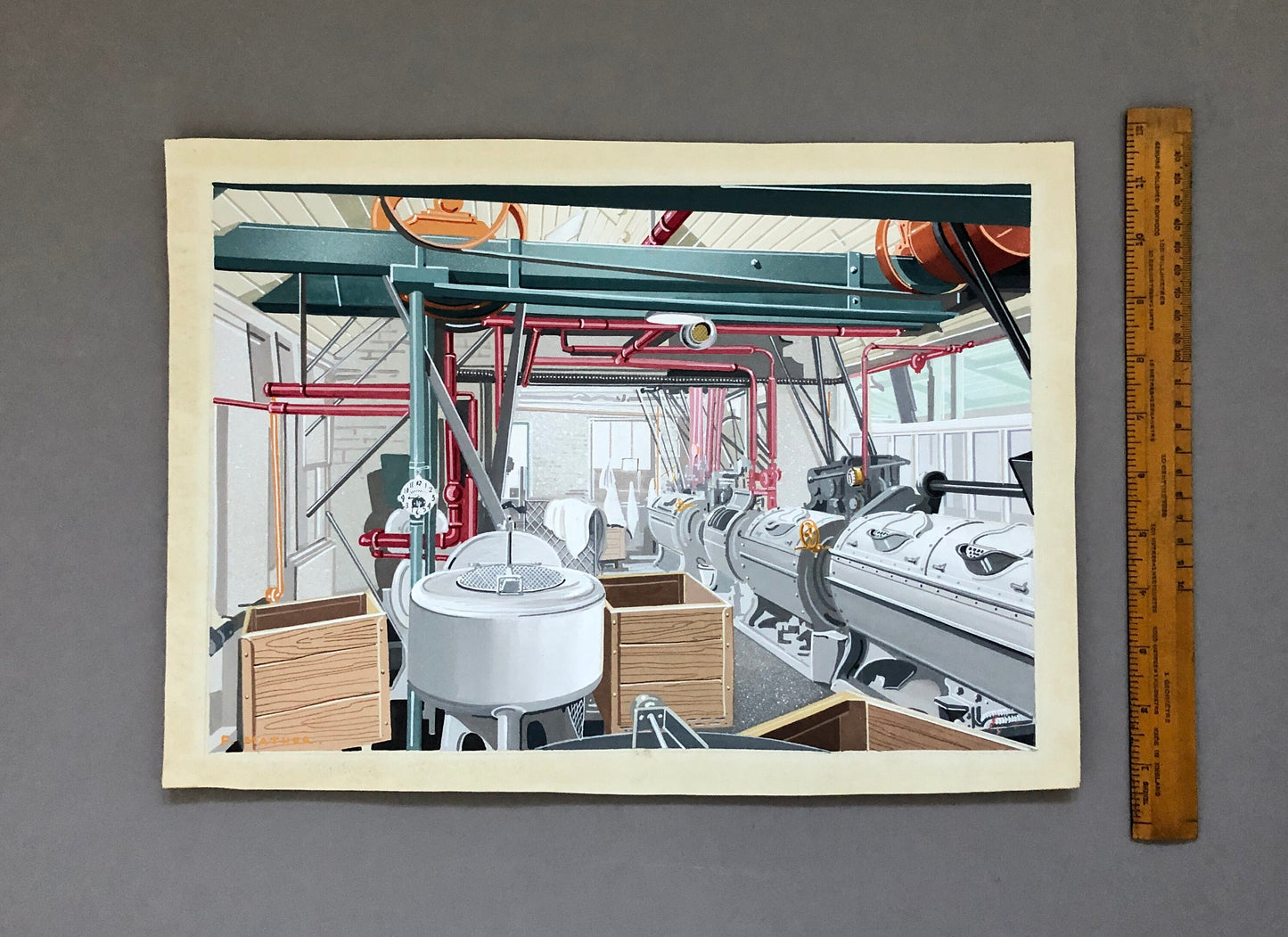 Original Graphic Artworks by Frank Mather. The Limes Laundry, Farnborough Kent. John Hall & Son. Circa 1902. Size with mount: 43.5 x 56 cms.