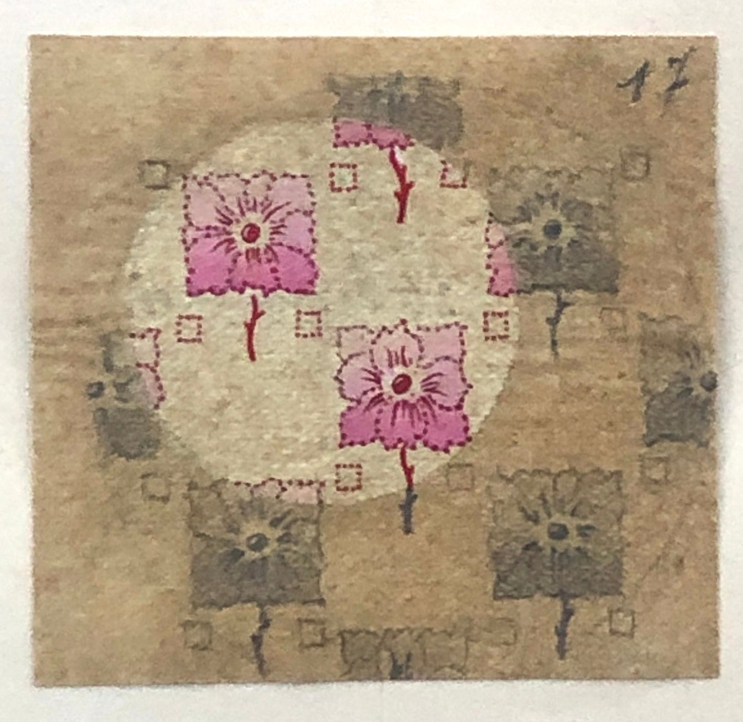 An Original Antique French Textile Design. Hand Painted Using Watercolour. Produced in Lyon in the early 1900’s. Size: 5.8 x 6 cms.