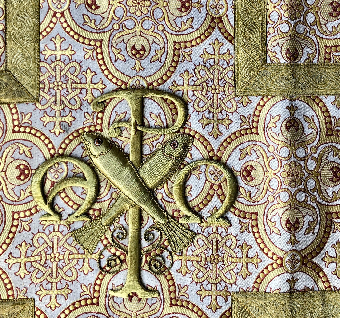A Textile Sample From Lyon, France. Design For a Chasuble. Heavily Embroidered With Gold Thread. Late 19th Century. Size: 60.5 x 46 cms.
