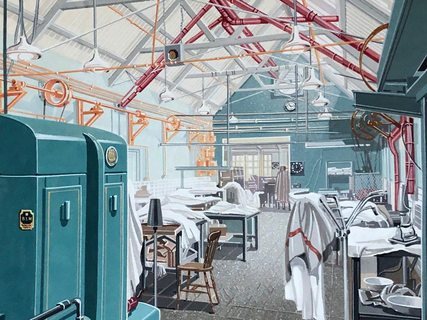 Original Graphic Artworks by Frank Mather. The Limes Laundry, Farnborough Kent. John Hall & Son. Circa 1902. Size with mount: 43.5 x 56 cms.