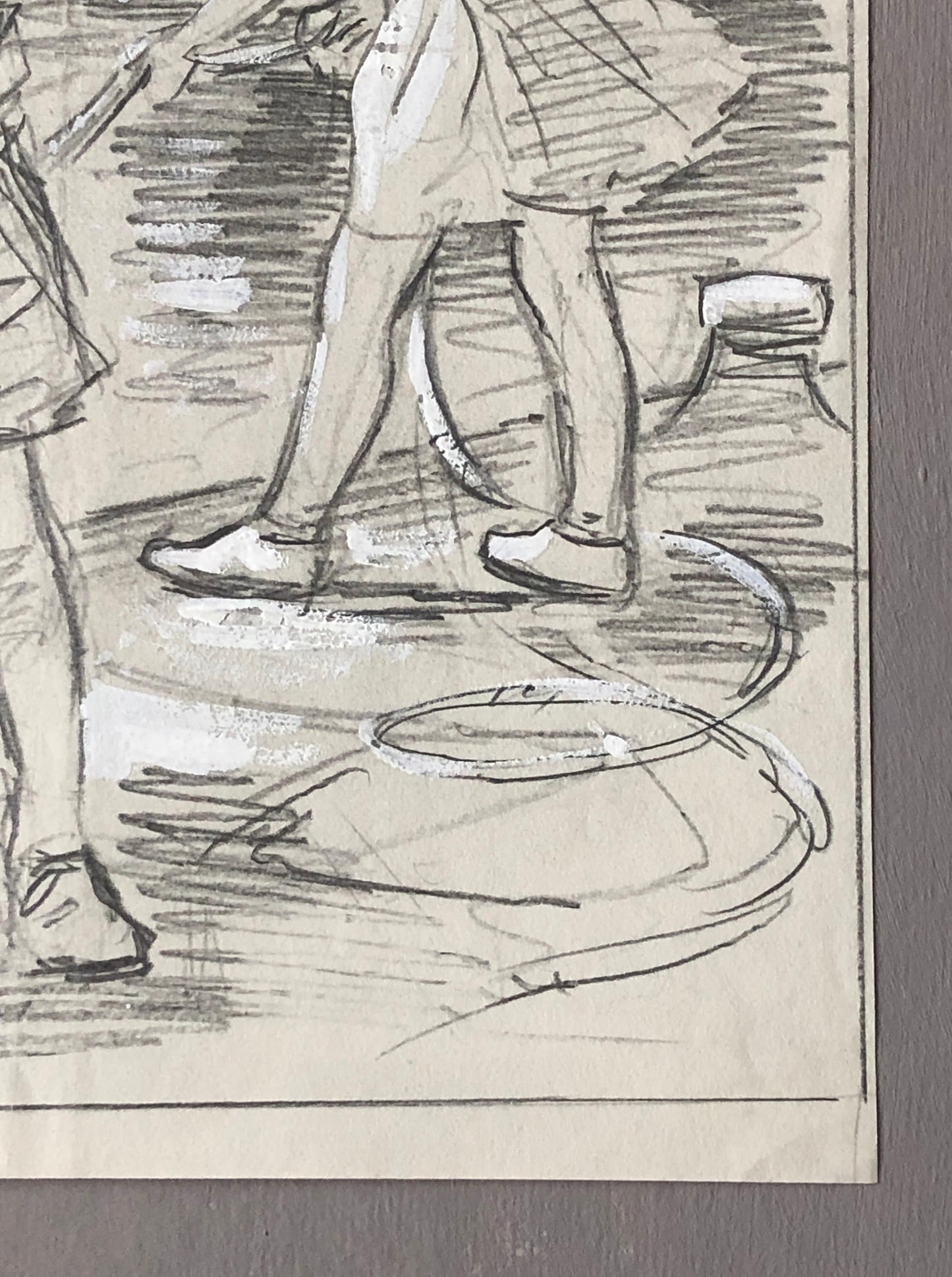 An Original Illustration From The 1950’s. Children Playing by The Sea. Pencil Drawing With Painted Highlights. Size: 26.5 x 20 cms.